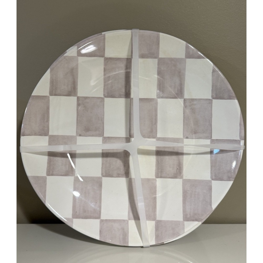 Set 4 Checkered Brown Tan‎ Melamine 9" Lunch Plates Shiny Finish Salad Plate NEW